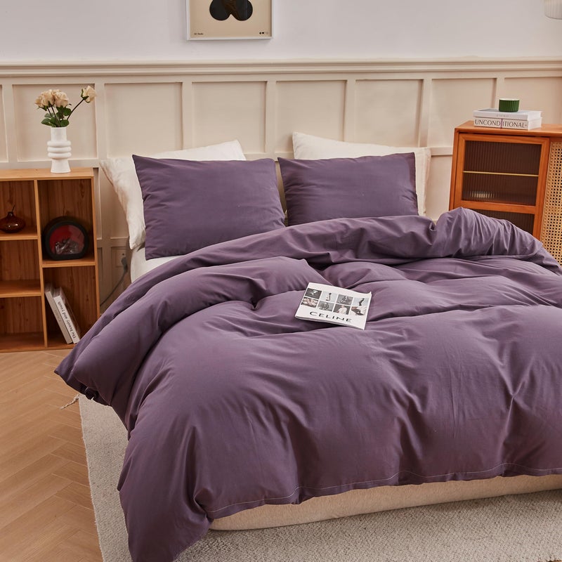 ECOCOTT Lilac Purple Duvet Cover Queen, 100% Washed Cotton 3 Piece Duvet Cover Sets 1 Duvet Cover with Zipper and 2 Pillowcases Bedding Set(Lilac Purple,Queen) - Image 4